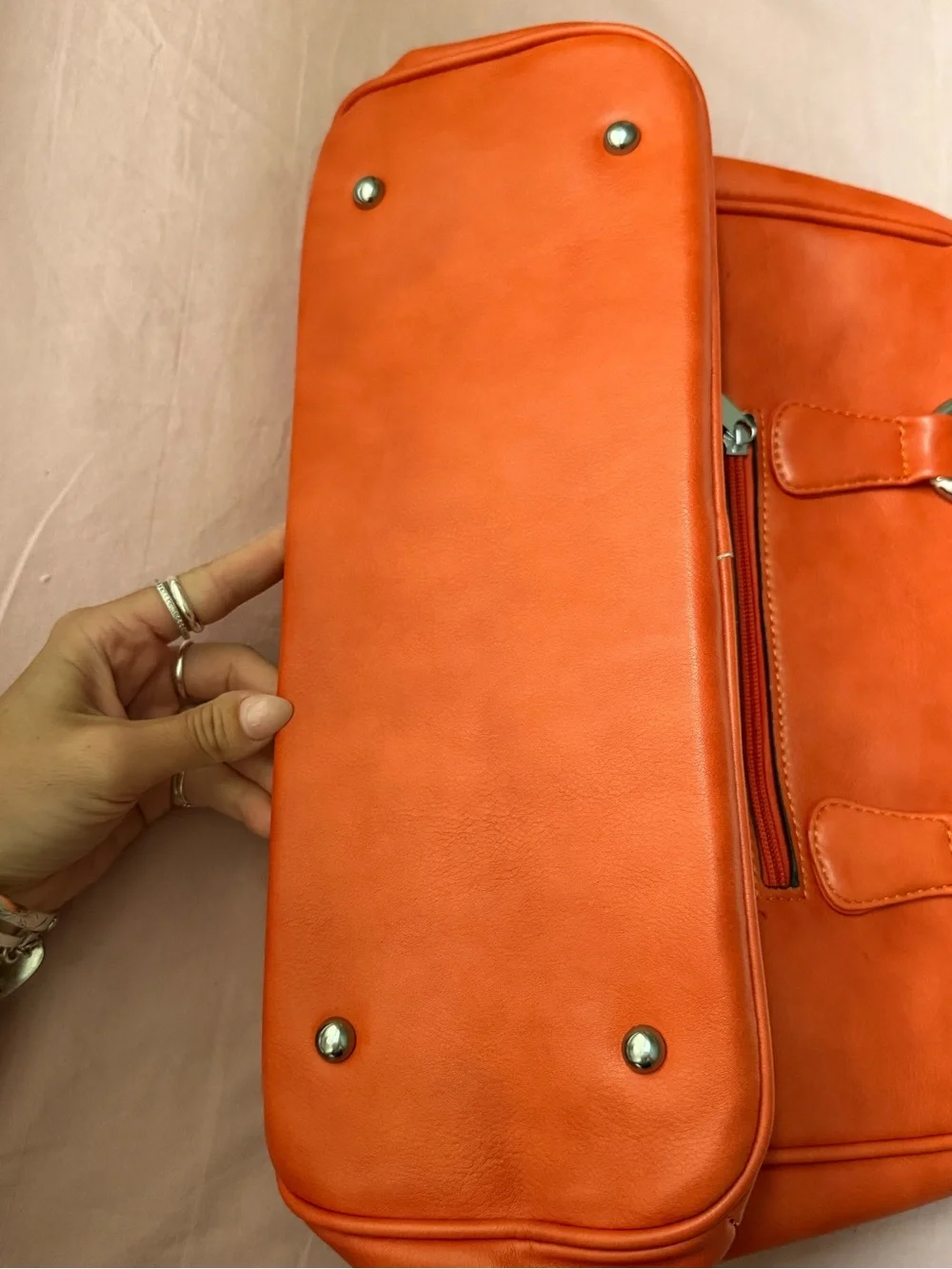 Orange Leather Tote Handbag - Stylish Everyday Carry w extra strap
